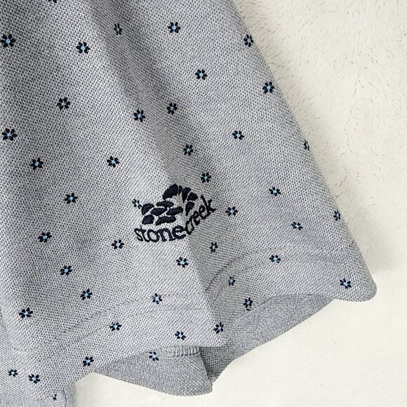 Footjoy Golf Polo Shirt Men M Grey Pique Micro Flower Stonecreek Golf Course - Picture 2 of 8